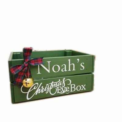 China Europe JUNJI Personalized Christmas Decor Eve Crate Christmas Eve Gift Box Kids Wood Storage Box for sale