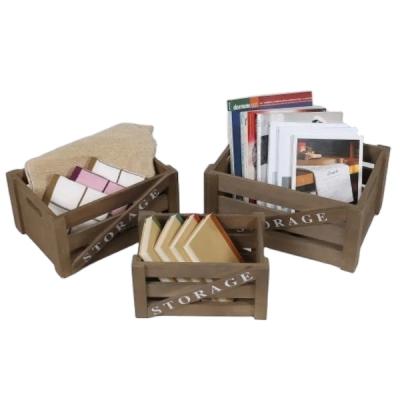 China Europe JUNJI Personalized Set of 3 Herb Crates Wholesale Wooden Crates Farmhouse Wood Gift Nesting Storage Wooden Crate for Storage for sale