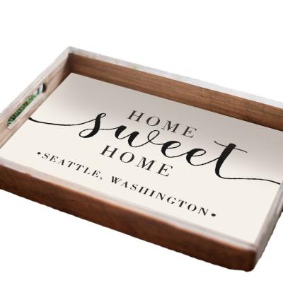 China Stocked Wooden Serving Tray from JUNJI Personalized Home Sweet Home Decorative Wooden Tray for sale