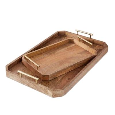 China Europe JUNJI Personalized Wood Home Serving Tray Housewarming Wood Gift Tray set of 2 farmhouse wooden tray for sale