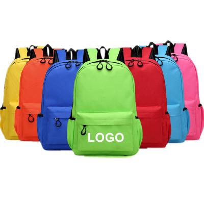 China Small Quantity 14inch Solid Color Teenagers 600D Polyester Backpack Waterproof Custom Simple Children Kids School Bags for sale