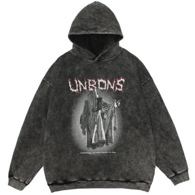 China Wholesale Custom Acid Wash Oversized Vintage Hoodie Men Cotton Black Acid Wash Anti-Wrinkle Stone Hoodies for sale