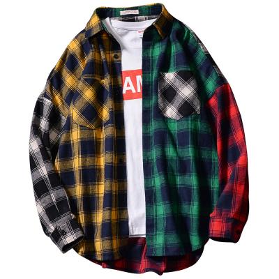 China Custom Viable Autumn Color Block Men's Flannel Shirts Plaid for sale