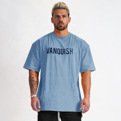 China Anti-Wrinkle Mens Streetwear T-shirt Good Quality Cotton Casual T-Shirts Long Loose Plus Size Gym Fitness Letter Oversized Tops for sale