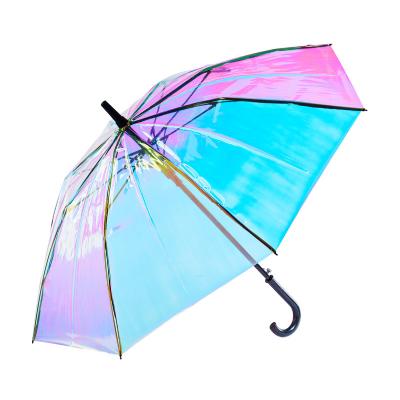 China Modern Poe Umbrella Laser Rainbow Transparent Material Environmental Protection Umbrella Straight Female for sale