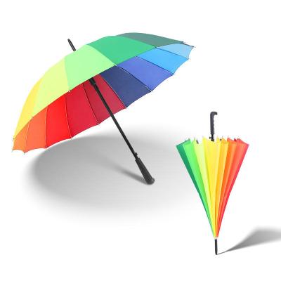 China 16 Modern Ribs 16 Colors 21 Inches Extra Large Logo Printed Straight Rainbow Umbrella Custom Open Semi-Automatic for sale