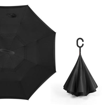 China Modern Car Reverse Umbrella Inverted Double Fiber Reflective Reverse Straight Umbrella for sale