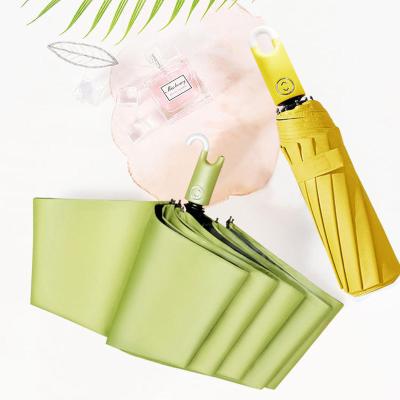 China Modern UV Protection Vinyl Parasol Folding Automatic Lock Umbrella With Ring Buckle Handle for sale