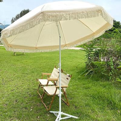 China 2M Luxury Outdoor Garden Vintage Fringe Beach Sun Shade Luxury Canopy White Beach Umbrella With Tassels for sale