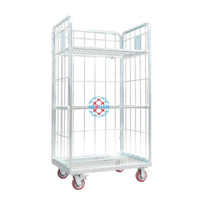 China Stainless Steel Cage Trolley Stretchable Metal Warehouserolling Security Cage Trolley for sale