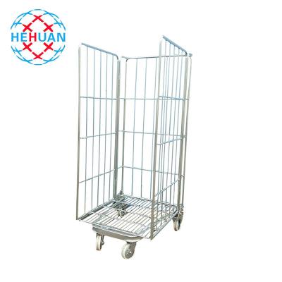 China Movable Storage Metal Utility Metal Table Trolley Foldable Container Cart Roll Cage Trolley for sale