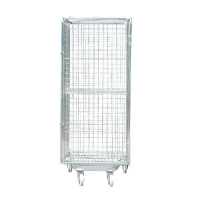 China Professional Design Storage Trolley Cart Metal Wire Basket Trolley 4 Doors Roll Container for sale