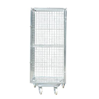 China Galvanized Good Price Storage Shelves Trolley Metal Tool 4 Doors Trolley Roll Cage Container for sale