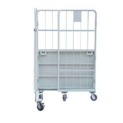 China Top Quality Full Foldable Roll Container Assemble Table Trolley Metal Doorless Cage Trolley for sale