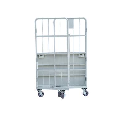 China Strong And Durable Galvanized Metal Mesh Platform Shopping Trolley Steel Roll Container for sale