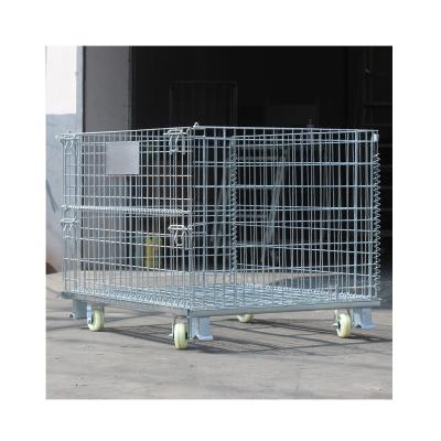 China Industrial Material Handling Stackable Welded Steel Transport Metal Wire Mesh Pallet Storage Cage for sale