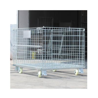 China 500kg Load Capacity Cold Rolled Steel Collapsible Container Stackable Wire Storage Cage for sale