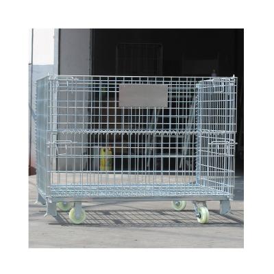 China Aierfa Galvanized Steel Wire Mesh Container Pallet Foldable Warehouse Storage Cage For Hypermarket for sale