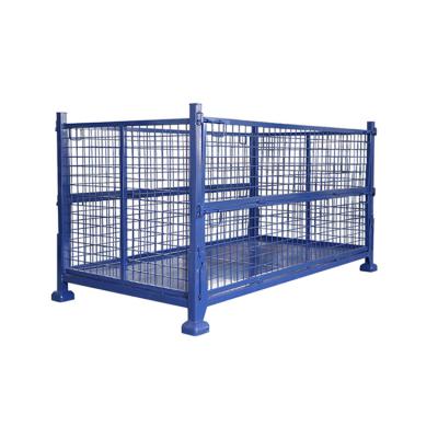 China Galvanized Stackable Storage Containers Metal Pallet Collapsible Warehouse Wire Folding Mesh Cages for sale