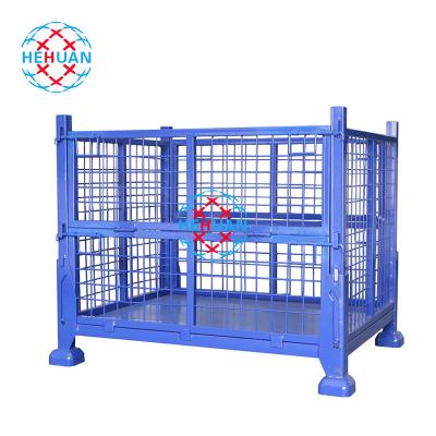 China Portable Wire Mesh Fence Container Iron Foldable Stackable Mesh Cage Pallet Container for sale