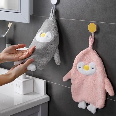 China 25*21CM Cute Absorbent Quick-Drying Towel Multicolor Safe For Penguins Kids Hanging Lovely Hand Towels Cloth Cartoon Dry Hand Towels for sale