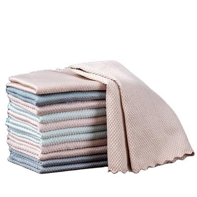 China Factory Wholesale 250gsm Water Absorbent Microfiber Towels Lattice Fish Scale Towels Microfiber Glass Cloth Absorbent Towel 30*40cm for sale