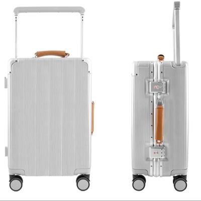 China Long travel High Quality  ABS+PC luggage  wide trolley Travel  Suitcase Aluminum  Carry On Luggage Hard Luggage for sale