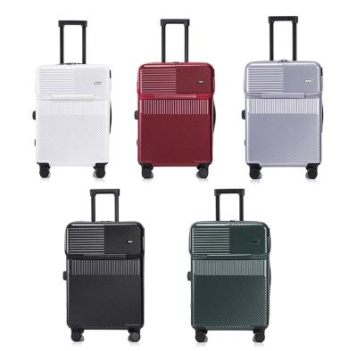 China Long travel High Quality PC+ABS Travel Trolley  Suitcase Carry On front opening Luggage Hard Luggage with Usb Holder for sale