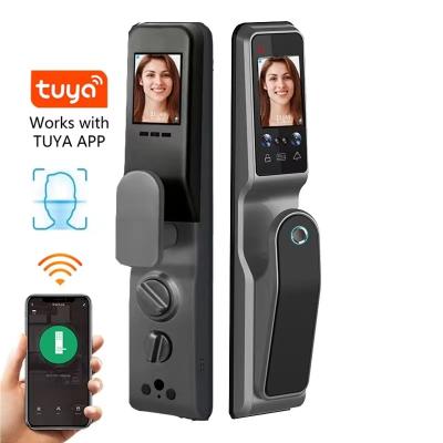 China TUYA WIFI Aluminum Alloy Exterior Open 3D Face Recognition Smart Door Lock with Camera Fingerprint Palm Print Swip Card Password Key for sale