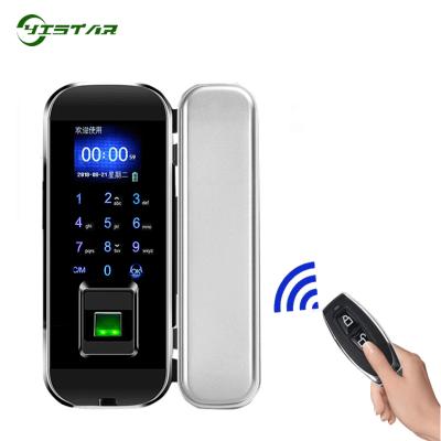 China 1 XM-100 Frameless Glass Door Lock With Fingerprint Door Lock Smart Biometric Password Remote Control Keyless Lock for sale