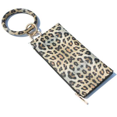 China New Fashion Coin Purse Key Chain Wallet Bracelet Women Mobile Key Chain Decoration/Bracelet PU Leopard Printing Promotion Gift Card Leather Bag for sale