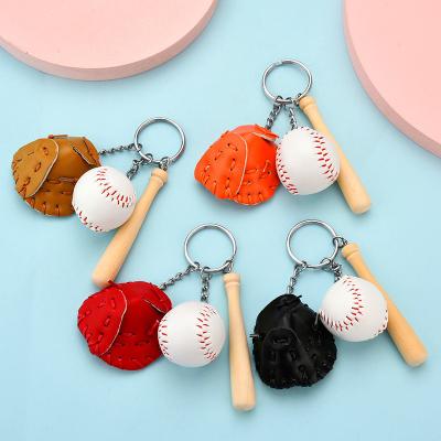 China Wholesale Mini Ornaments Three-piece Baseball Key Chain Baseball Promotion Gift Simulation Key Chain for sale