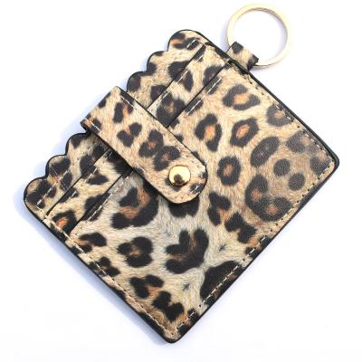 China Low MOQ PU leopard print key chain pendant leather decoration/wallet promotion gift card holder coin purse for sale