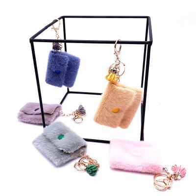 China Fuzzy Mini Coin Purse Keychain Candy Color Series Cute Wholesale Unisex Key Bag Pendant Pom Pom Keychain Cable Storage Bag for sale