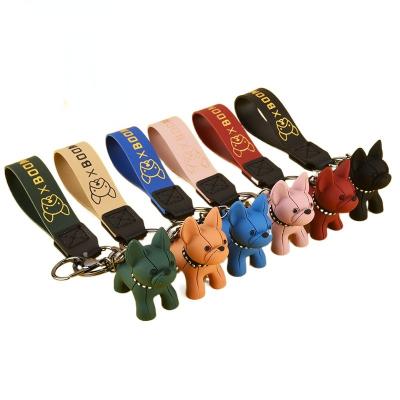 China Fashion 3d French Bulldog Key Chain Decoration/PU Leather Keychains Promotion Gift For Women Bag Key Ring Key Chain Dog Pendant for sale