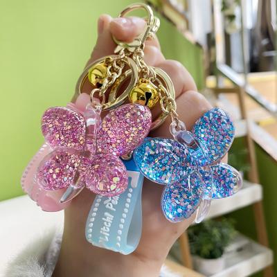 China Promotion Gift New Acrylic Sequin Butterfly Key Chain Bag Car Key Holder Decoration Bling Promotional Gift Keychain for sale