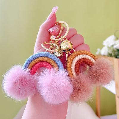 China New Rainbow fur ball pom pom pendant unisex boho key chain for women for sale