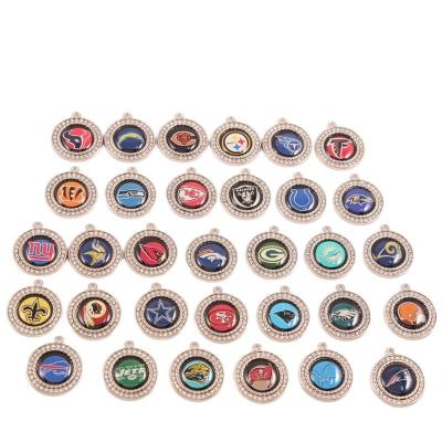 China Fashion DIY 32 American Football Team Logo Ornament Accessories Rhinestone Pendant NFL Casual/Sporting Hot Selling Round Charms for sale