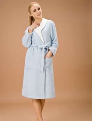 China SGS Women Blue Hotel Luxury Bathrobes Robe Customed Double Layer for sale