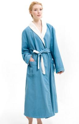 China Super Soft Blue Girls Luxury Bathrobes Shawl Collar Double Layer Microfiber for sale