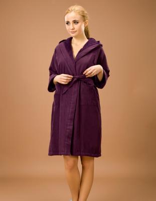 China Winter Purple Hooded  Microfiber Luxury Bathrobes Elegant Style Double Layer for sale