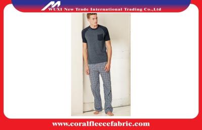 China Short Sleeve Cotton Adult Pajamas , Check Print Woven Pajama Set for Men for sale