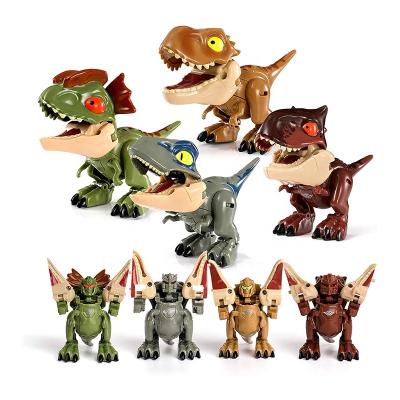 China Eco-Friendly Kids Gift Movable Decompression Limbs Deformation Dino Action Figure Jurassic Set 2 in 1 Dinosaur Robot Transformation Toys for sale