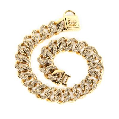 China Sustainable Sustainable Wholesale Cuba Chain Plated 18k Gold Stainless Metal Custom Luxury Cuban Dog Chain for sale