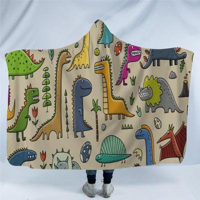 China 2020 New Arrival Wearable Custom Printed Dino Hooded Blankets Kids Wearable Blankets For Winter for sale