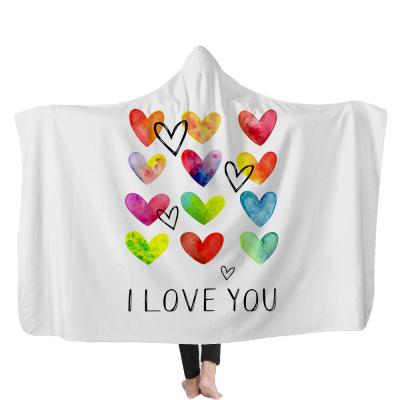 China Wholesale Cheap Anti-static Custom Plush Logo Letter Kids Plush Blanket I Love You With Hood for sale