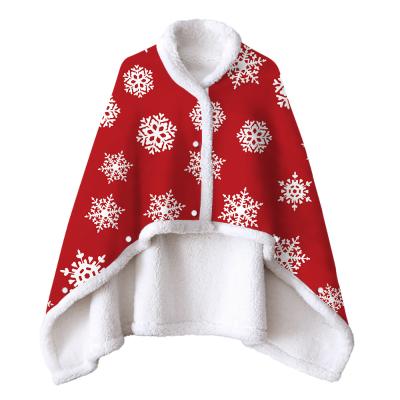 China Winter Style Snowflakes Christmas Gift King Size Sherpa Fleece Wearable Blanket for sale