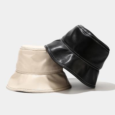 China Autumn Leather Spring Winter Retro England Fashion Outdoor Women's Leather Bucket Hats Bulk On Sale for sale