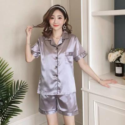 China QUICK DRY Bamboo Silk Satin Nightgown Sets Sleepwear Pajamas Shorts Summer Ladies Solid Nightgowns Long Sleeve Nightgowns for sale