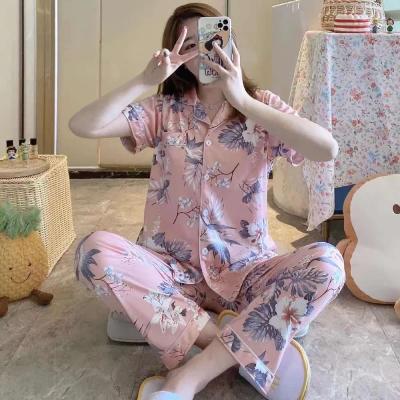 China QUICK DRY short sleeve nightgown with prints printed sleeveless pajamas nightgowns summer lady women pijamas set for sale